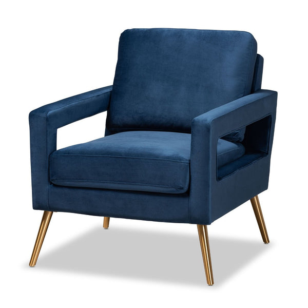 Baxton Studio Baxton Studio Leland Glamorous Velvet Upholstered Armchair with Gold Legs for Modern Elegance Navy TSF-6729-Navy Blue/Gold-CC