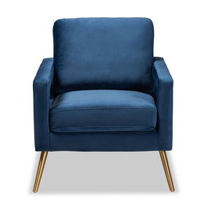 Baxton Studio Baxton Studio Leland Glamorous Velvet Upholstered Armchair with Gold Legs for Modern Elegance Navy TSF-6729-Navy Blue/Gold-CC