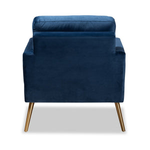 Baxton Studio Baxton Studio Leland Glamorous Velvet Upholstered Armchair with Gold Legs for Modern Elegance Navy TSF-6729-Navy Blue/Gold-CC