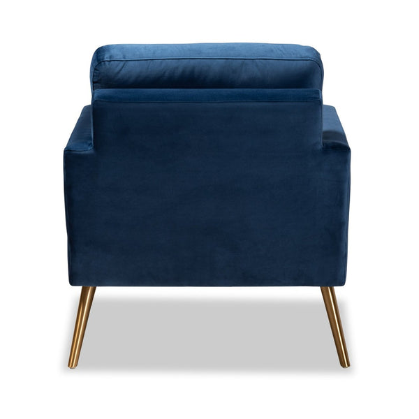 Baxton Studio Baxton Studio Leland Glamorous Velvet Upholstered Armchair with Gold Legs for Modern Elegance Navy TSF-6729-Navy Blue/Gold-CC