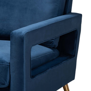 Baxton Studio Baxton Studio Leland Glamorous Velvet Upholstered Armchair with Gold Legs for Modern Elegance Navy TSF-6729-Navy Blue/Gold-CC