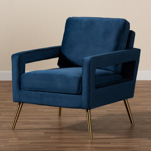 Baxton Studio Baxton Studio Leland Glamorous Velvet Upholstered Armchair with Gold Legs for Modern Elegance Navy TSF-6729-Navy Blue/Gold-CC