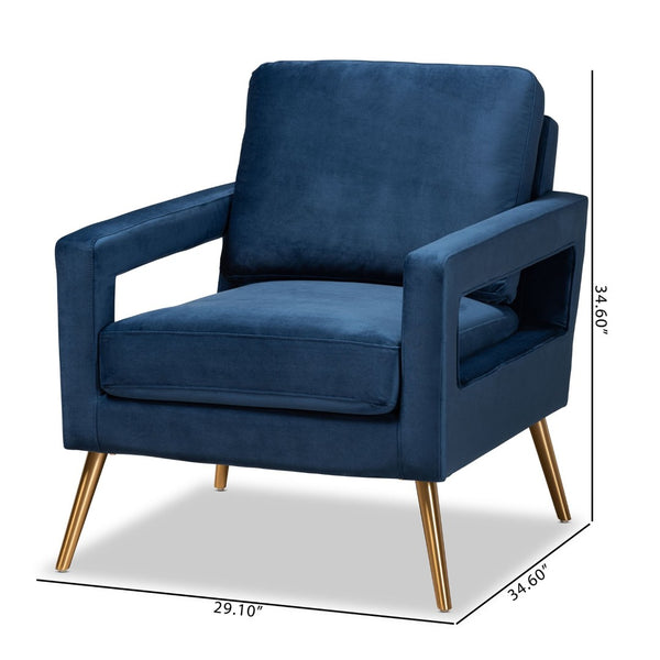 Baxton Studio Baxton Studio Leland Glamorous Velvet Upholstered Armchair with Gold Legs for Modern Elegance Navy TSF-6729-Navy Blue/Gold-CC