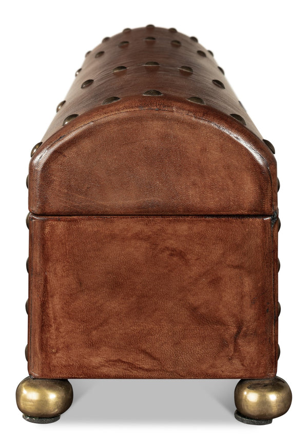 Sarreid Telescope Leather Box With Embossed Design, Hinged Lid, And Paper Lined Interior For Elegant Storage Brown  11446