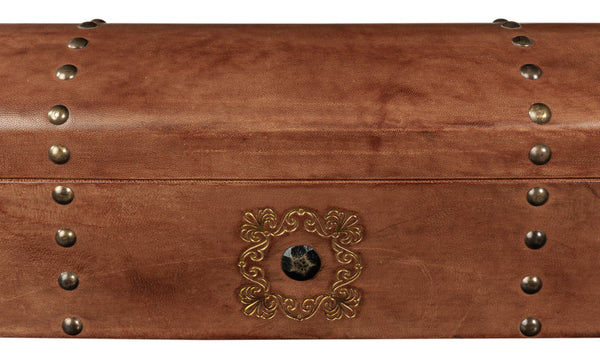 Sarreid Telescope Leather Box With Embossed Design, Hinged Lid, And Paper Lined Interior For Elegant Storage Brown  11446