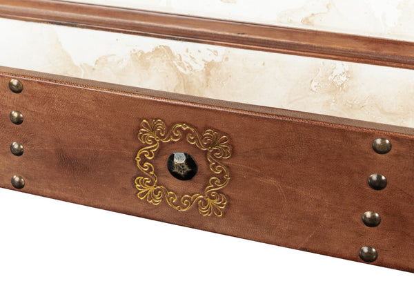 Sarreid Telescope Leather Box With Embossed Design, Hinged Lid, And Paper Lined Interior For Elegant Storage Brown  11446