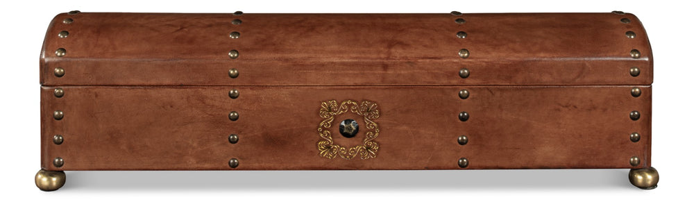 Sarreid Telescope Leather Box With Embossed Design, Hinged Lid, And Paper Lined Interior For Elegant Storage Brown  11446