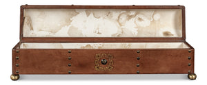 Sarreid Telescope Leather Box With Embossed Design, Hinged Lid, And Paper Lined Interior For Elegant Storage Brown  11446