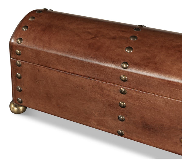 Sarreid Telescope Leather Box With Embossed Design, Hinged Lid, And Paper Lined Interior For Elegant Storage Brown  11446
