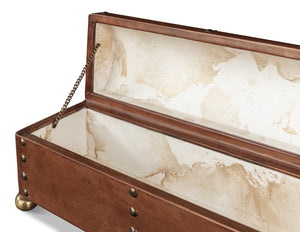 Sarreid Telescope Leather Box With Embossed Design, Hinged Lid, And Paper Lined Interior For Elegant Storage Brown  11446