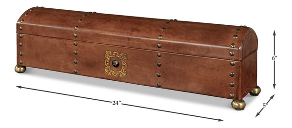 Sarreid Telescope Leather Box With Embossed Design, Hinged Lid, And Paper Lined Interior For Elegant Storage Brown  11446