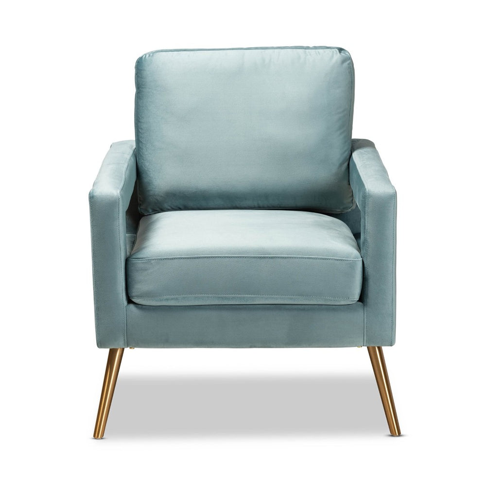 Baxton Studio Baxton Studio Leland Glamorous Velvet Upholstered Armchair with Gold Legs for Modern Elegance Light TSF-6729-Light Blue/Gold-CC