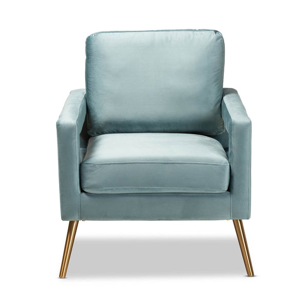 Baxton Studio Baxton Studio Leland Glamorous Velvet Upholstered Armchair with Gold Legs for Modern Elegance Light TSF-6729-Light Blue/Gold-CC