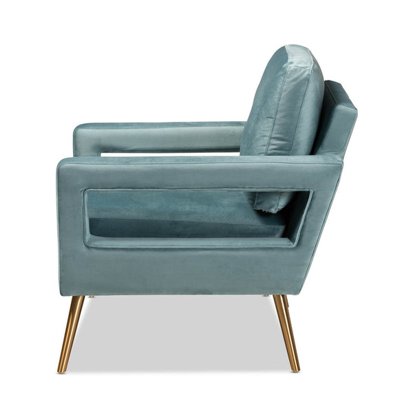 Baxton Studio Baxton Studio Leland Glamorous Velvet Upholstered Armchair with Gold Legs for Modern Elegance Light TSF-6729-Light Blue/Gold-CC