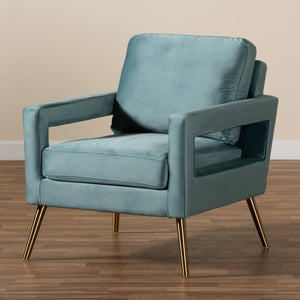 Baxton Studio Baxton Studio Leland Glamorous Velvet Upholstered Armchair with Gold Legs for Modern Elegance Light TSF-6729-Light Blue/Gold-CC