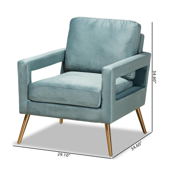Baxton Studio Baxton Studio Leland Glamorous Velvet Upholstered Armchair with Gold Legs for Modern Elegance Light TSF-6729-Light Blue/Gold-CC