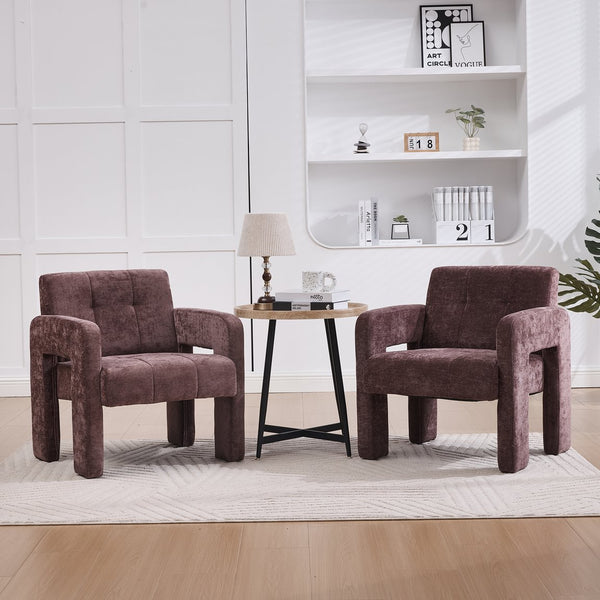 English Elm Modern Chenille Armchair with Ergonomic Curved Armrests, 500lb Capacity, Nordic Minimalist Accent Chair for Living Room WINE RED W395P380521