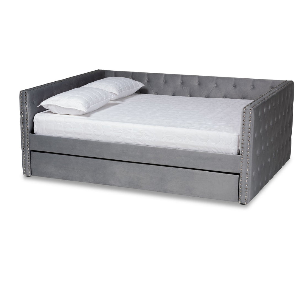 Baxton Studio Baxton Studio Grey Velvet Upholstered Queen Daybed with Trundle - Modern Design & Ultimate Comfort CF9227-Silver Grey Velvet-Daybed-Q/T