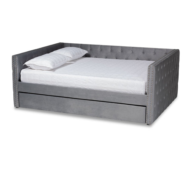 Baxton Studio Baxton Studio Grey Velvet Upholstered Queen Daybed with Trundle - Modern Design & Ultimate Comfort CF9227-Silver Grey Velvet-Daybed-Q/T