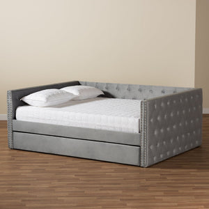 Baxton Studio Baxton Studio Grey Velvet Upholstered Queen Daybed with Trundle - Modern Design & Ultimate Comfort CF9227-Silver Grey Velvet-Daybed-Q/T