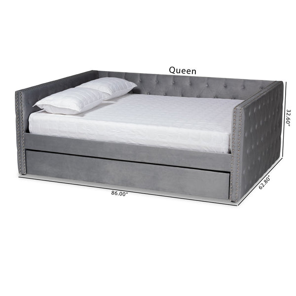 Baxton Studio Baxton Studio Grey Velvet Upholstered Queen Daybed with Trundle - Modern Design & Ultimate Comfort CF9227-Silver Grey Velvet-Daybed-Q/T