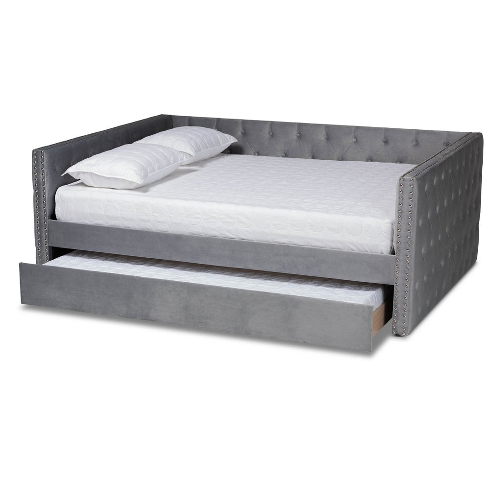 Baxton Studio Baxton Studio Grey Velvet Upholstered Queen Daybed with Trundle - Modern Design & Ultimate Comfort CF9227-Silver Grey Velvet-Daybed-Q/T