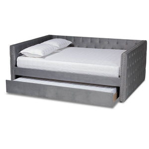 Baxton Studio Baxton Studio Grey Velvet Upholstered Queen Daybed with Trundle - Modern Design & Ultimate Comfort CF9227-Silver Grey Velvet-Daybed-Q/T