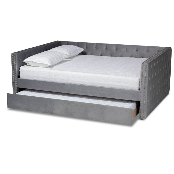 Baxton Studio Baxton Studio Grey Velvet Upholstered Queen Daybed with Trundle - Modern Design & Ultimate Comfort CF9227-Silver Grey Velvet-Daybed-Q/T