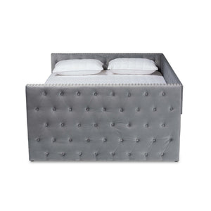 Baxton Studio Baxton Studio Grey Velvet Upholstered Queen Daybed with Trundle - Modern Design & Ultimate Comfort CF9227-Silver Grey Velvet-Daybed-Q/T