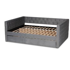 Baxton Studio Baxton Studio Grey Velvet Upholstered Queen Daybed with Trundle - Modern Design & Ultimate Comfort CF9227-Silver Grey Velvet-Daybed-Q/T
