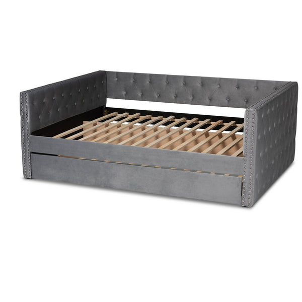 Baxton Studio Baxton Studio Grey Velvet Upholstered Queen Daybed with Trundle - Modern Design & Ultimate Comfort CF9227-Silver Grey Velvet-Daybed-Q/T