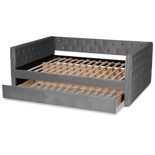 Baxton Studio Baxton Studio Grey Velvet Upholstered Queen Daybed with Trundle - Modern Design & Ultimate Comfort CF9227-Silver Grey Velvet-Daybed-Q/T