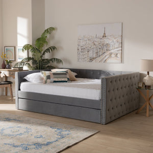 Baxton Studio Baxton Studio Grey Velvet Upholstered Queen Daybed with Trundle - Modern Design & Ultimate Comfort CF9227-Silver Grey Velvet-Daybed-Q/T