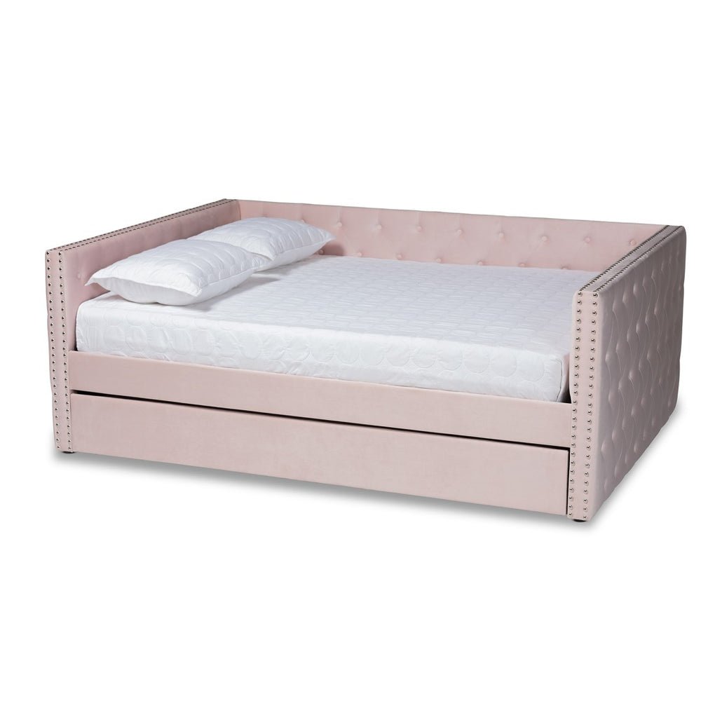 Baxton Studio Baxton Studio Larkin Modern Pink Velvet Daybed with Trundle - Stylish, Space-Saving Comfort Solution! CF9227-Pink Velvet Velvet-Daybed-F/T