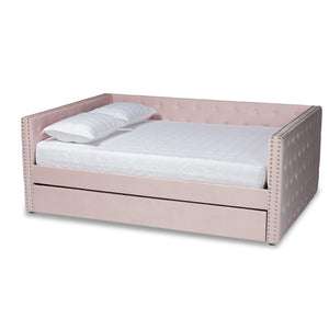 Baxton Studio Baxton Studio Larkin Modern Pink Velvet Daybed with Trundle - Stylish, Space-Saving Comfort Solution! CF9227-Pink Velvet Velvet-Daybed-F/T