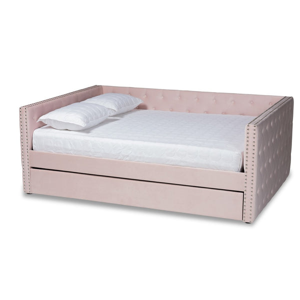 Baxton Studio Baxton Studio Larkin Modern Pink Velvet Daybed with Trundle - Stylish, Space-Saving Comfort Solution! CF9227-Pink Velvet Velvet-Daybed-F/T
