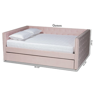 Baxton Studio Baxton Studio Larkin Modern Pink Velvet Daybed with Trundle - Stylish, Space-Saving Comfort Solution! CF9227-Pink Velvet Velvet-Daybed-F/T