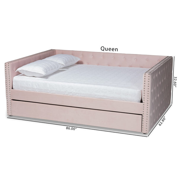 Baxton Studio Baxton Studio Larkin Modern Pink Velvet Daybed with Trundle - Stylish, Space-Saving Comfort Solution! CF9227-Pink Velvet Velvet-Daybed-F/T