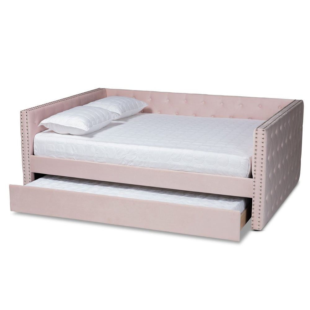 Baxton Studio Baxton Studio Larkin Modern Pink Velvet Daybed with Trundle - Stylish, Space-Saving Comfort Solution! CF9227-Pink Velvet Velvet-Daybed-F/T