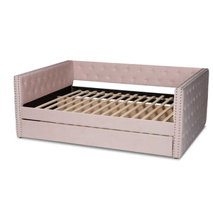 Baxton Studio Baxton Studio Larkin Modern Pink Velvet Daybed with Trundle - Stylish, Space-Saving Comfort Solution! CF9227-Pink Velvet Velvet-Daybed-F/T
