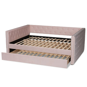Baxton Studio Baxton Studio Larkin Modern Pink Velvet Daybed with Trundle - Stylish, Space-Saving Comfort Solution! CF9227-Pink Velvet Velvet-Daybed-F/T