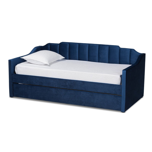 Baxton Studio Baxton Studio Lennon Modern Navy Blue Velvet Daybed with Trundle - Elegant Comfort for Guests Twin CF9172-Navy Blue Velvet-Daybed-T/T