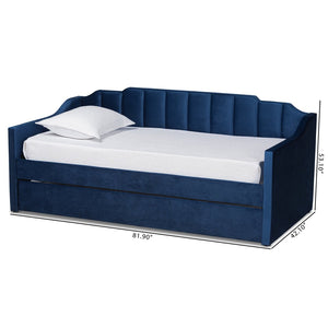 Baxton Studio Baxton Studio Lennon Modern Navy Blue Velvet Daybed with Trundle - Elegant Comfort for Guests Twin CF9172-Navy Blue Velvet-Daybed-T/T