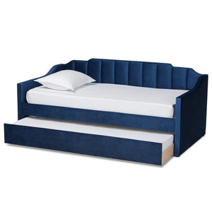 Baxton Studio Baxton Studio Lennon Modern Navy Blue Velvet Daybed with Trundle - Elegant Comfort for Guests Twin CF9172-Navy Blue Velvet-Daybed-T/T