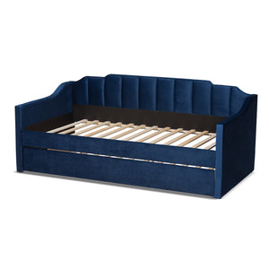 Baxton Studio Baxton Studio Lennon Modern Navy Blue Velvet Daybed with Trundle - Elegant Comfort for Guests Twin CF9172-Navy Blue Velvet-Daybed-T/T