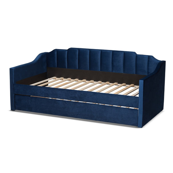 Baxton Studio Baxton Studio Lennon Modern Navy Blue Velvet Daybed with Trundle - Elegant Comfort for Guests Twin CF9172-Navy Blue Velvet-Daybed-T/T