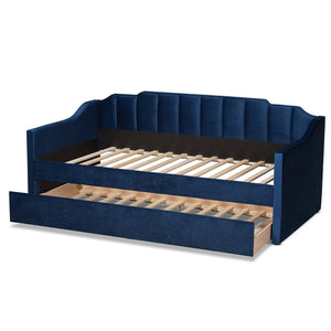 Baxton Studio Baxton Studio Lennon Modern Navy Blue Velvet Daybed with Trundle - Elegant Comfort for Guests Twin CF9172-Navy Blue Velvet-Daybed-T/T