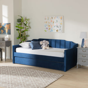 Baxton Studio Baxton Studio Lennon Modern Navy Blue Velvet Daybed with Trundle - Elegant Comfort for Guests Twin CF9172-Navy Blue Velvet-Daybed-T/T