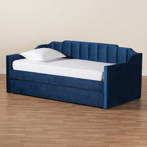 Baxton Studio Baxton Studio Lennon Modern Navy Blue Velvet Daybed with Trundle - Elegant Comfort for Guests Twin CF9172-Navy Blue Velvet-Daybed-T/T