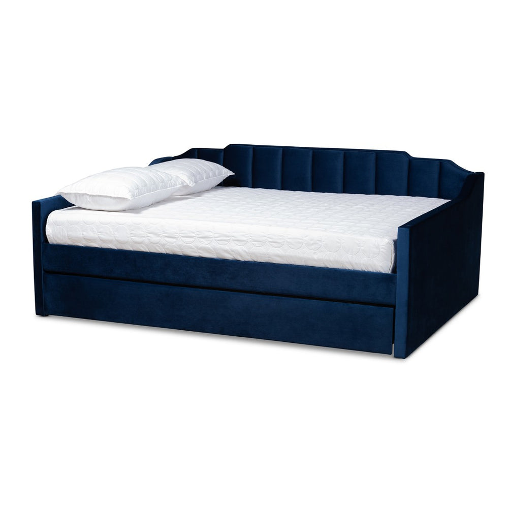 Baxton Studio Baxton Studio Lennon Modern Navy Blue Velvet Daybed with Trundle - Elegant Comfort for Guests Queen CF9172-Navy Blue Velvet-Daybed-Q/T